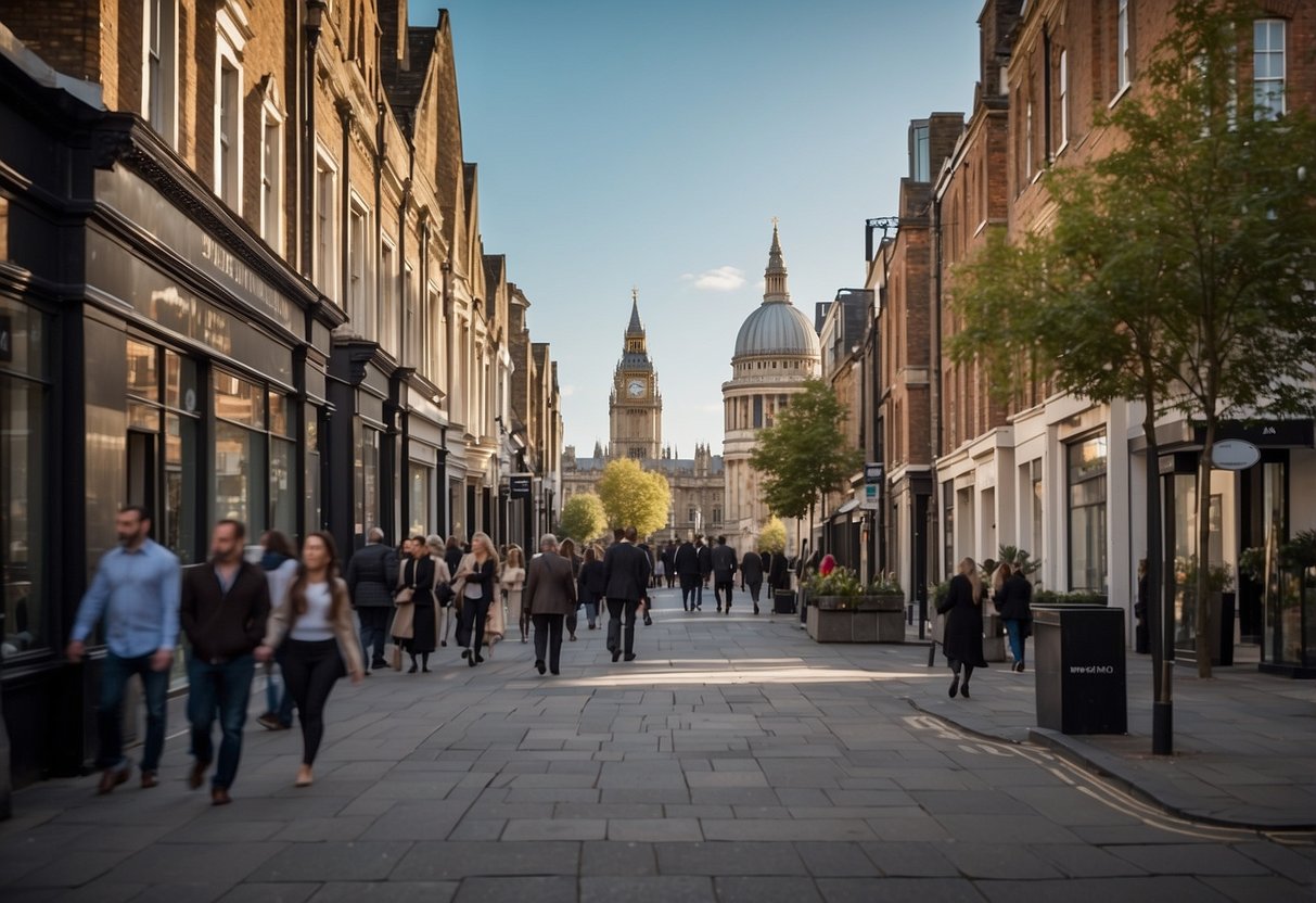 A bustling cityscape with a mix of modern and historic buildings, showcasing the diversity of the UK commercial mortgage market