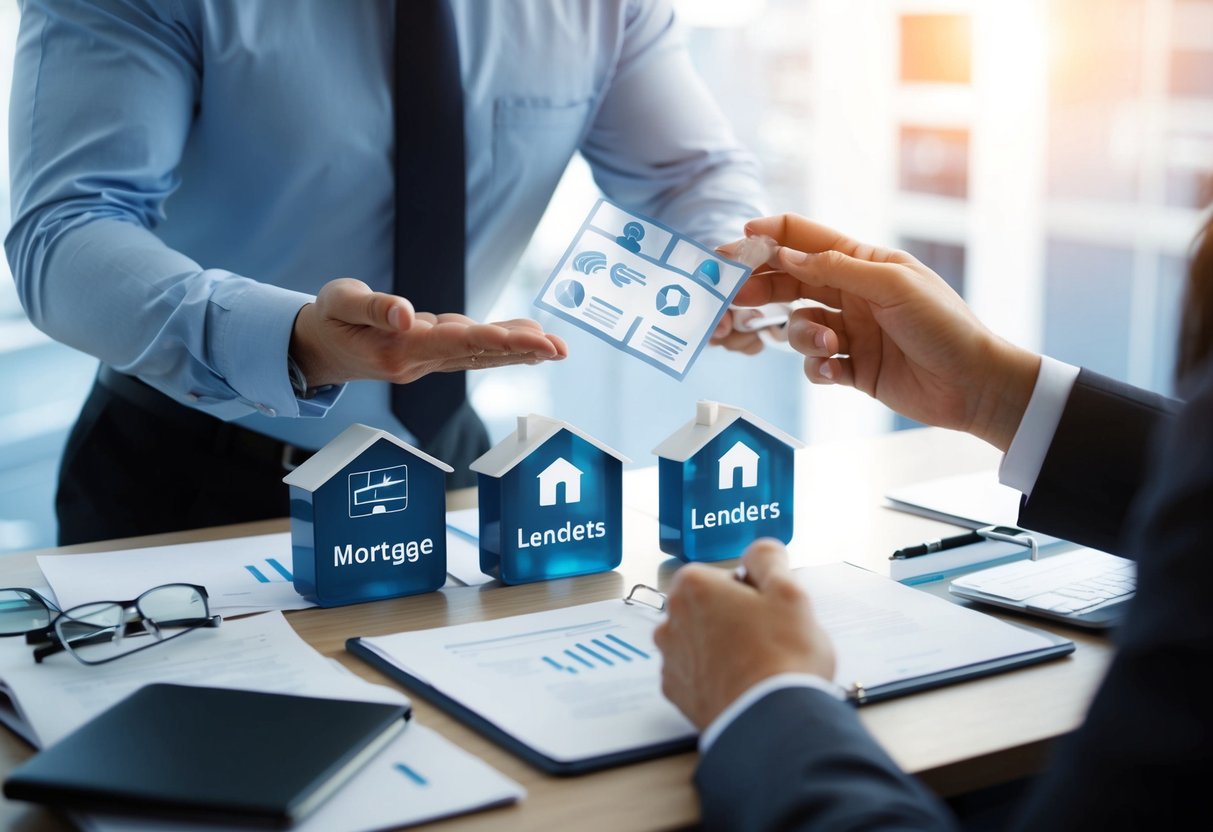 A commercial mortgage broker networking with various lenders, negotiating better deals for clients