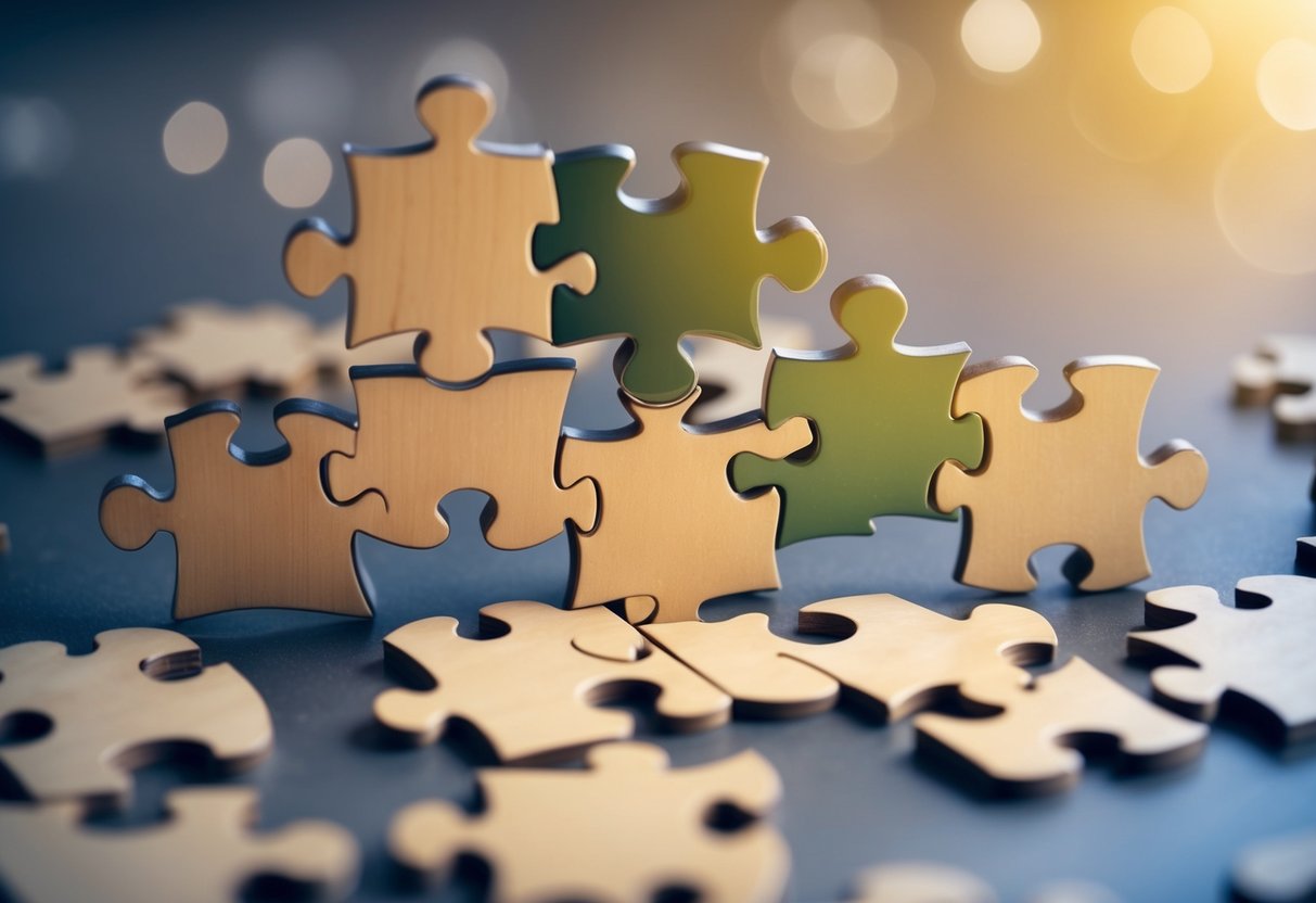 A group of puzzle pieces coming together to form a larger, interconnected network, symbolizing the concept of business acquisition unlocking growth