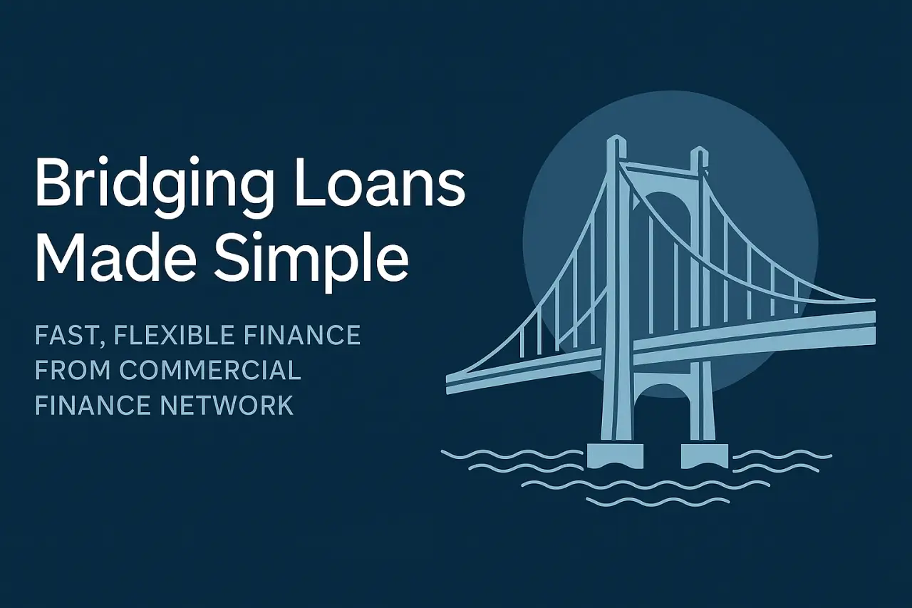 Bridging loans UK fast short-term property finance illustration with bridge graphic
