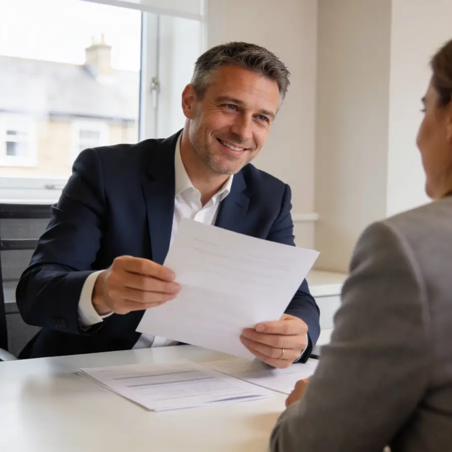 Commercial finance broker advising a client on UK property and mortgage finance