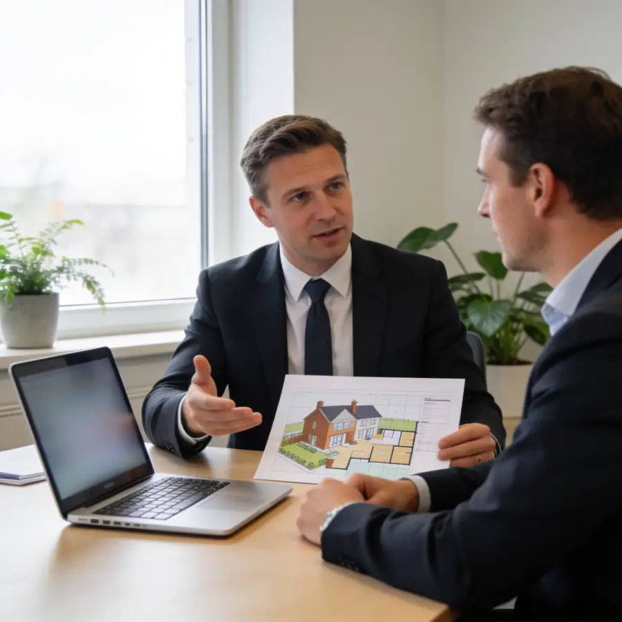 Commercial finance adviser discussing a semi-commercial mortgage with a client