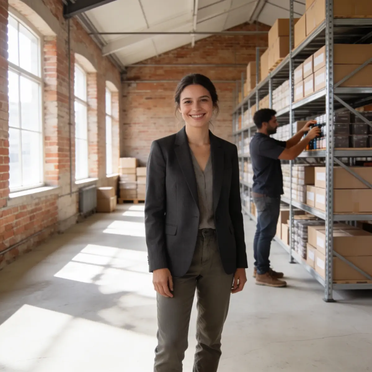UK business owner in a modern warehouse representing flexible business finance for growth